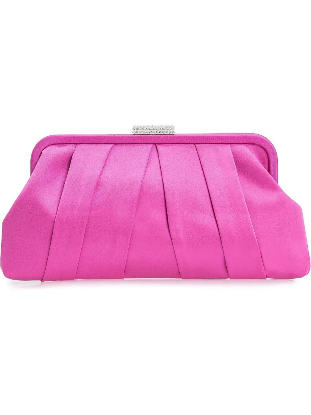 Women's Hot Pink Classic Pleated Satin Clutch Purse Diamante Formal Evening Bag